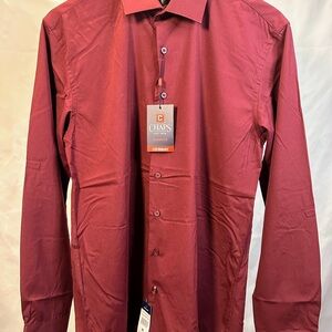 Chaps Men's Slim Fit Stretch Dress Shirt in Deep Red